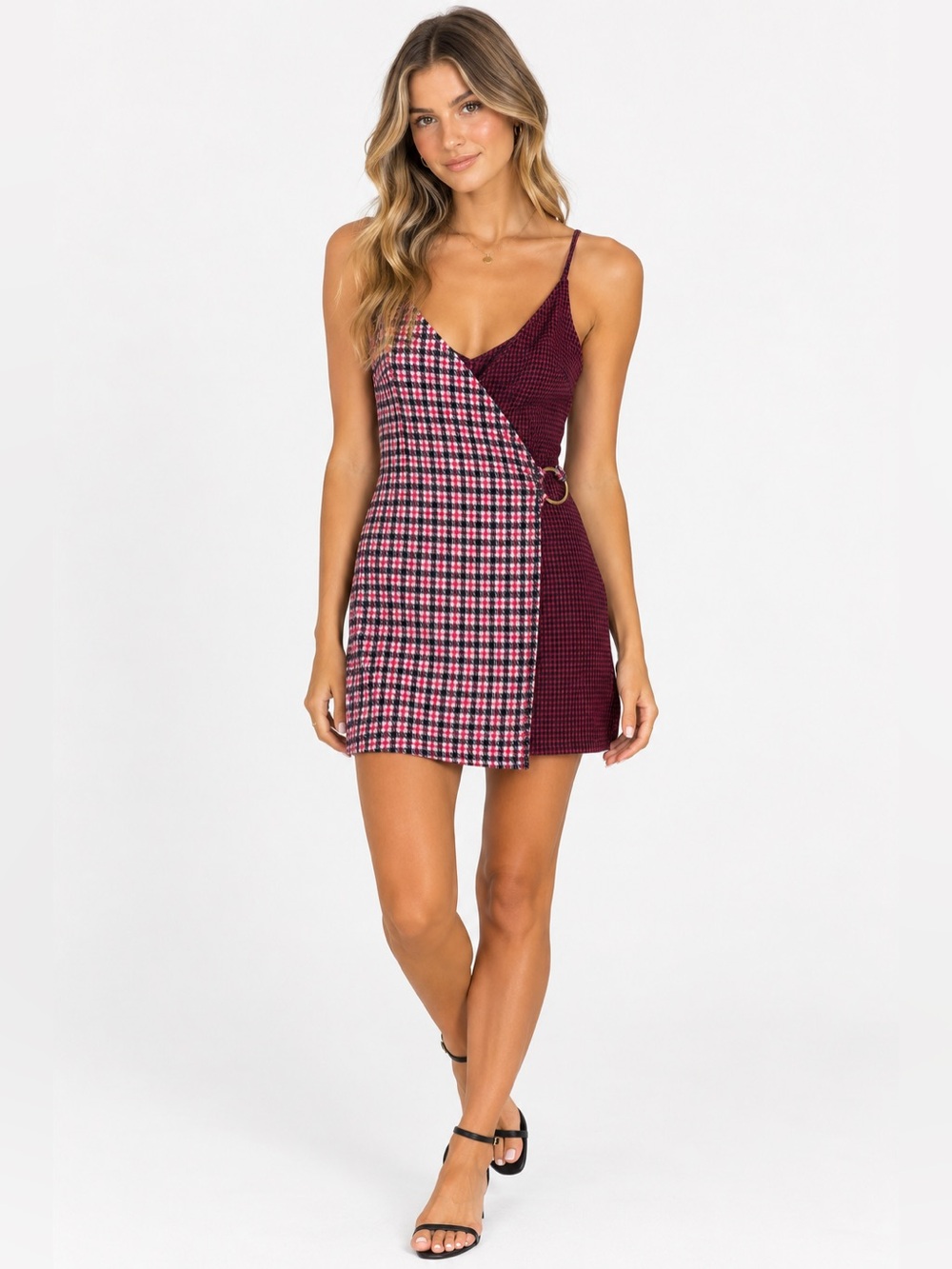 Stitch & Pine Y2K Plaid Faux Wrap Mini Cami Dress Size Small
